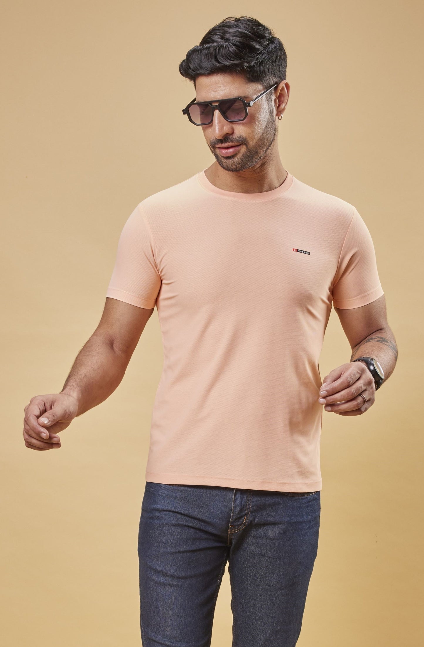 Vestor Clothing Blooms Solid Peach T-shirt for Mans